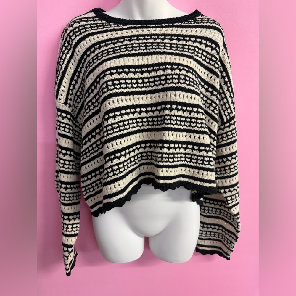 Saltwater LUXE Striped Black and Cream Sweater